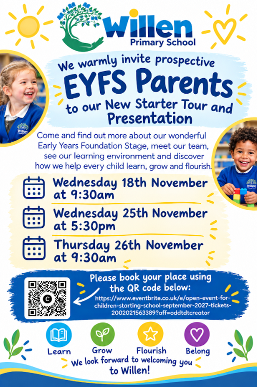 Willen Primary School EYFS Open Event Presentation Flyer